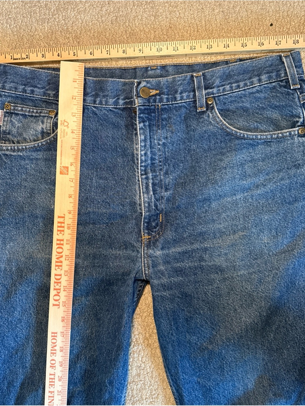 Vintage Carhartt Denim Relaxed Fit Jeans Leather Patch 2002 Workwear | 38Wx34L - Picture 5 of 8